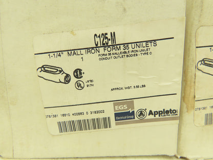 Appleton Electric C125-M Condulet 1-1/4" Mall Iron Type C Unilet Lot of 7