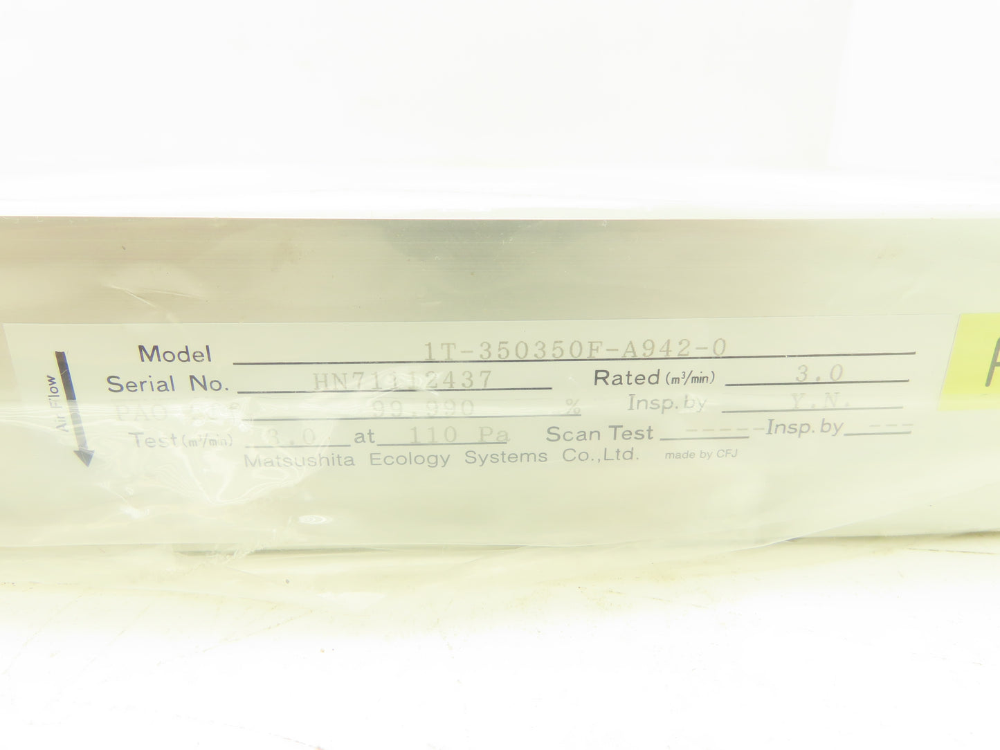 National 1T-350350F-A942-0 Matsushita Seiko Air Filter 350mm x 350mm 3.0 M3/MIN