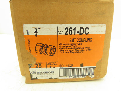 Bridgeport 261-DC EMT Compression Coupling 3/4" Conduit Box of 25 Connectors
