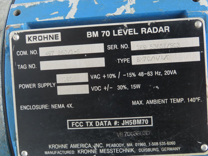 Krohne BM70 Level Radar Digital Signal Processing Volume Distance 120VAC