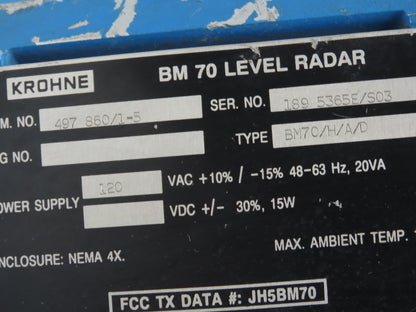 Krohne BM70 Level Radar Digital Signal Processing Volume Distance 120VAC