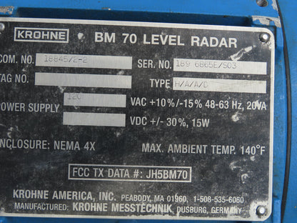 Krohne BM70 Level Radar Digital Signal Processing Volume Distance 120VAC