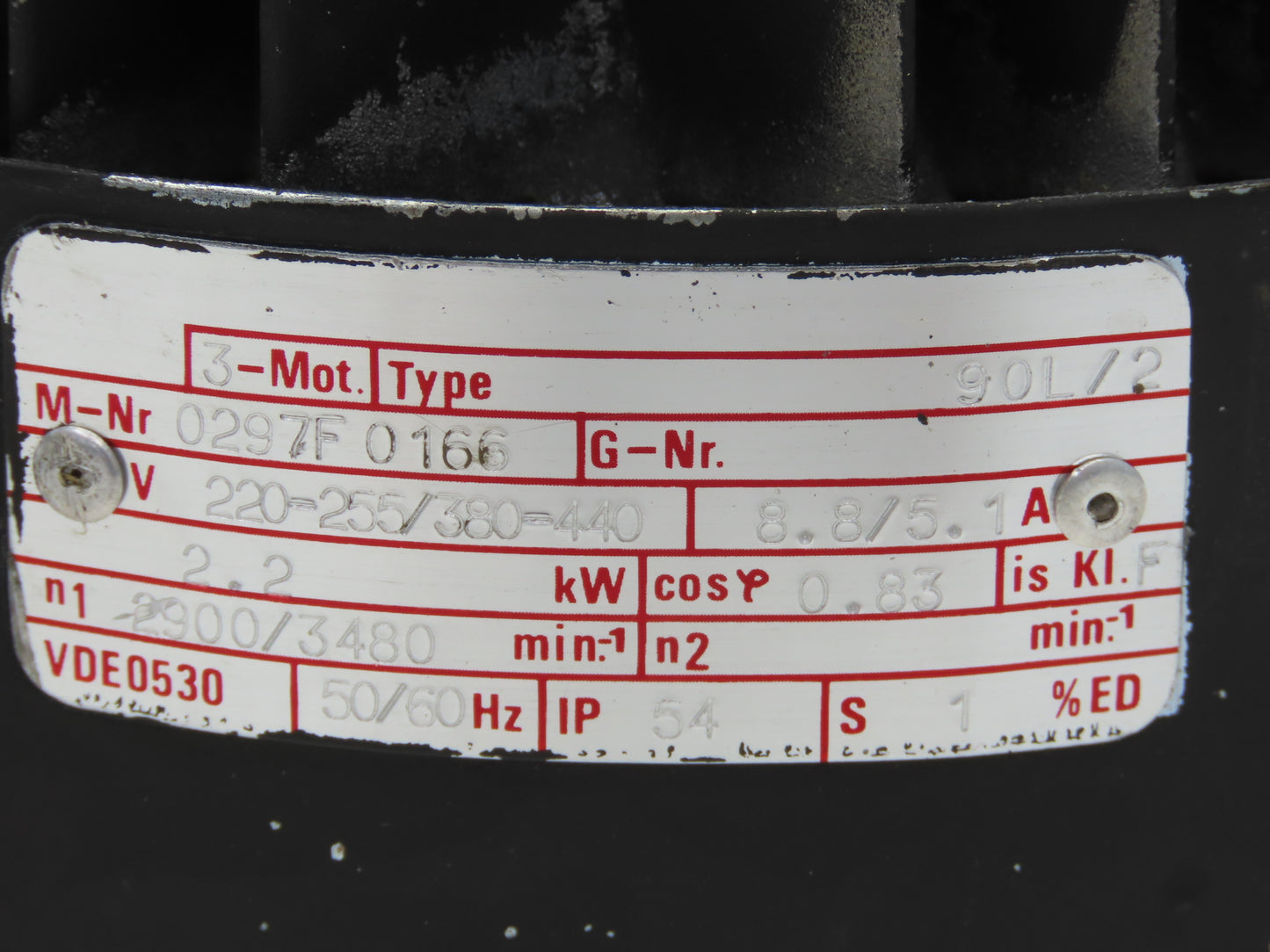 Metric AC Motor 2.2kw 3Hp 3480 RPM 230/460V 3PH IEC 90L Frame