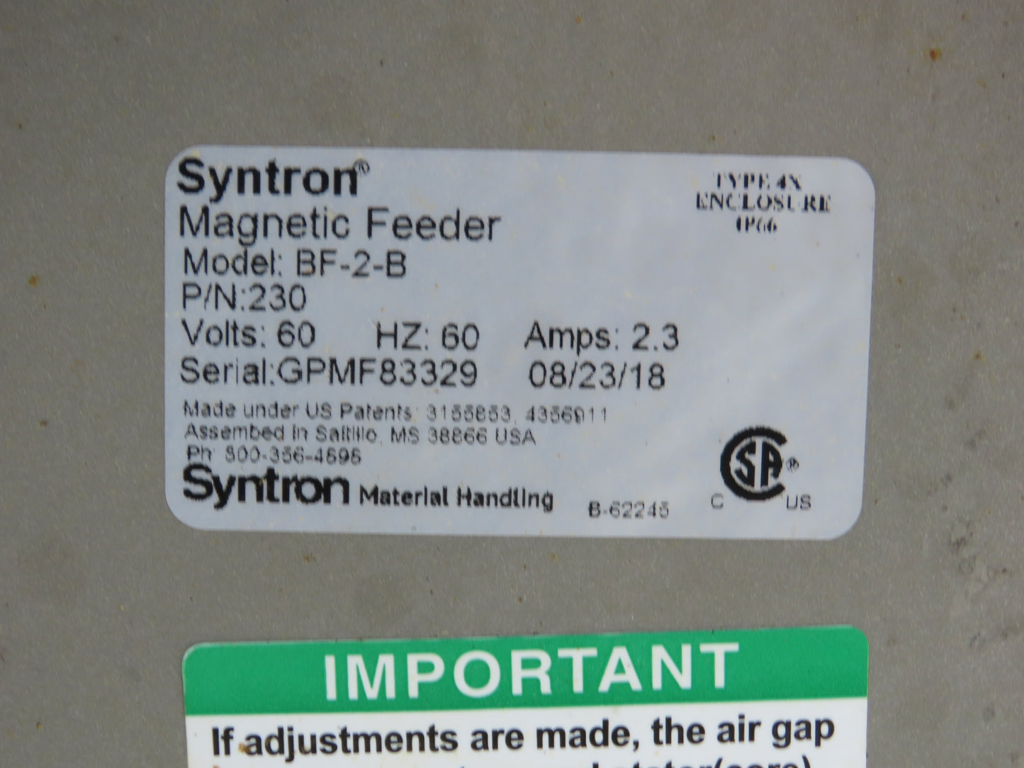 Syntron 45" Stainless Vibratory Screen Shaker Feed Conveyor Food Process