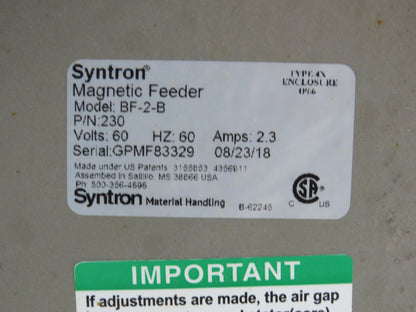 Syntron 45" Stainless Vibratory Screen Shaker Feed Conveyor Food Process