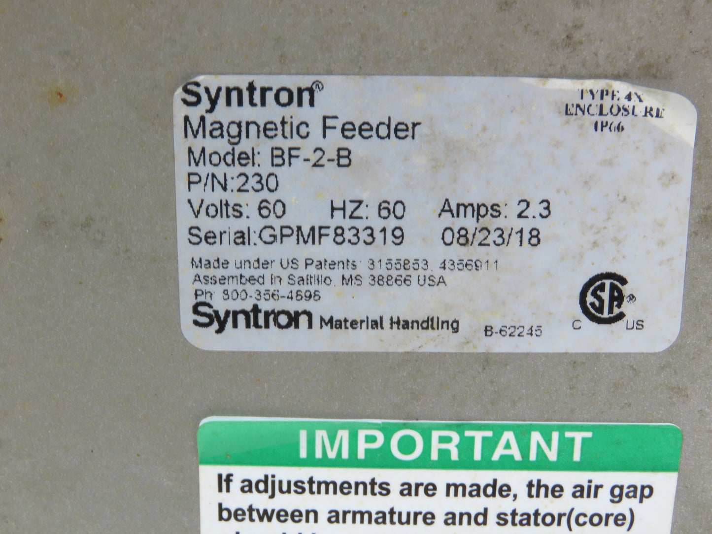 Syntron 45" Stainless Vibratory Screen Shaker Feed Conveyor Food Process Feeder