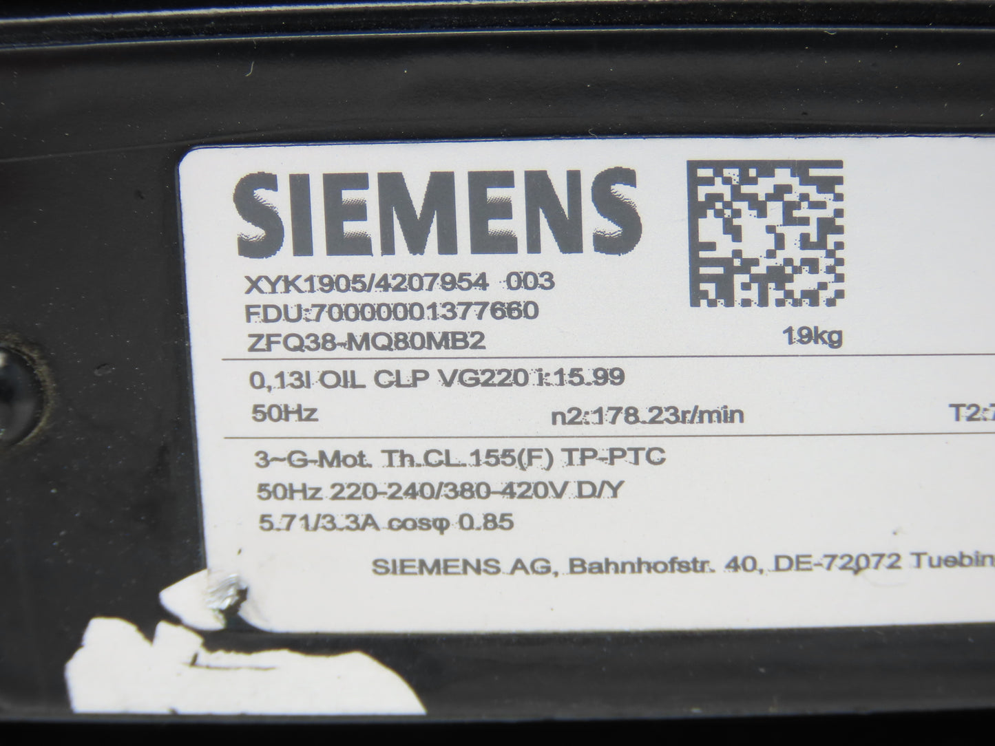 Siemens MQ80MB2 Inline Gearmotor 1.5kw 16:1 Ratio 178rpm 240/420V 50hz IEC 80M