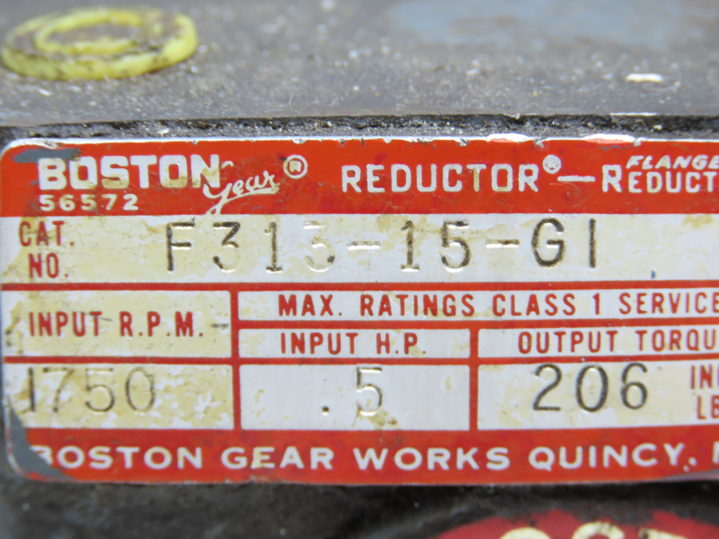 Boston Gear F313-15-G1 Gearmotor 15:1 Reducer 116rpm .5Hp 115V 1PH 56C LH