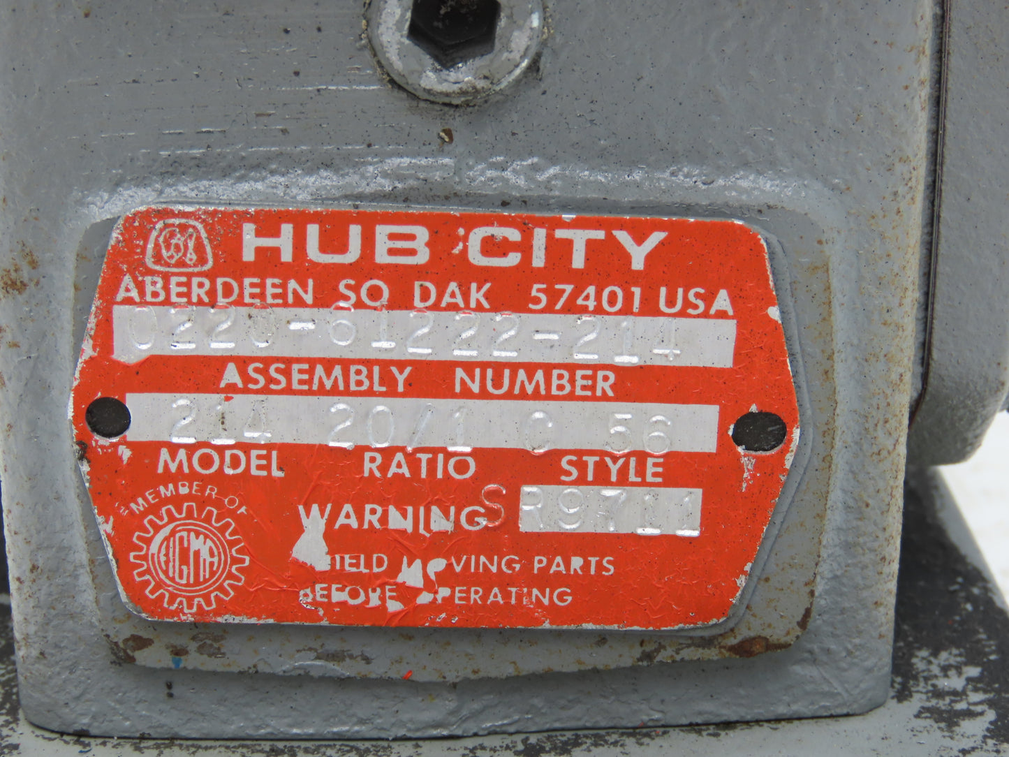 Marathon EVB 56T17F2036B Gearmotor 20:1 Hub City Reducer 88rpm .5Hp 230/460V 56C