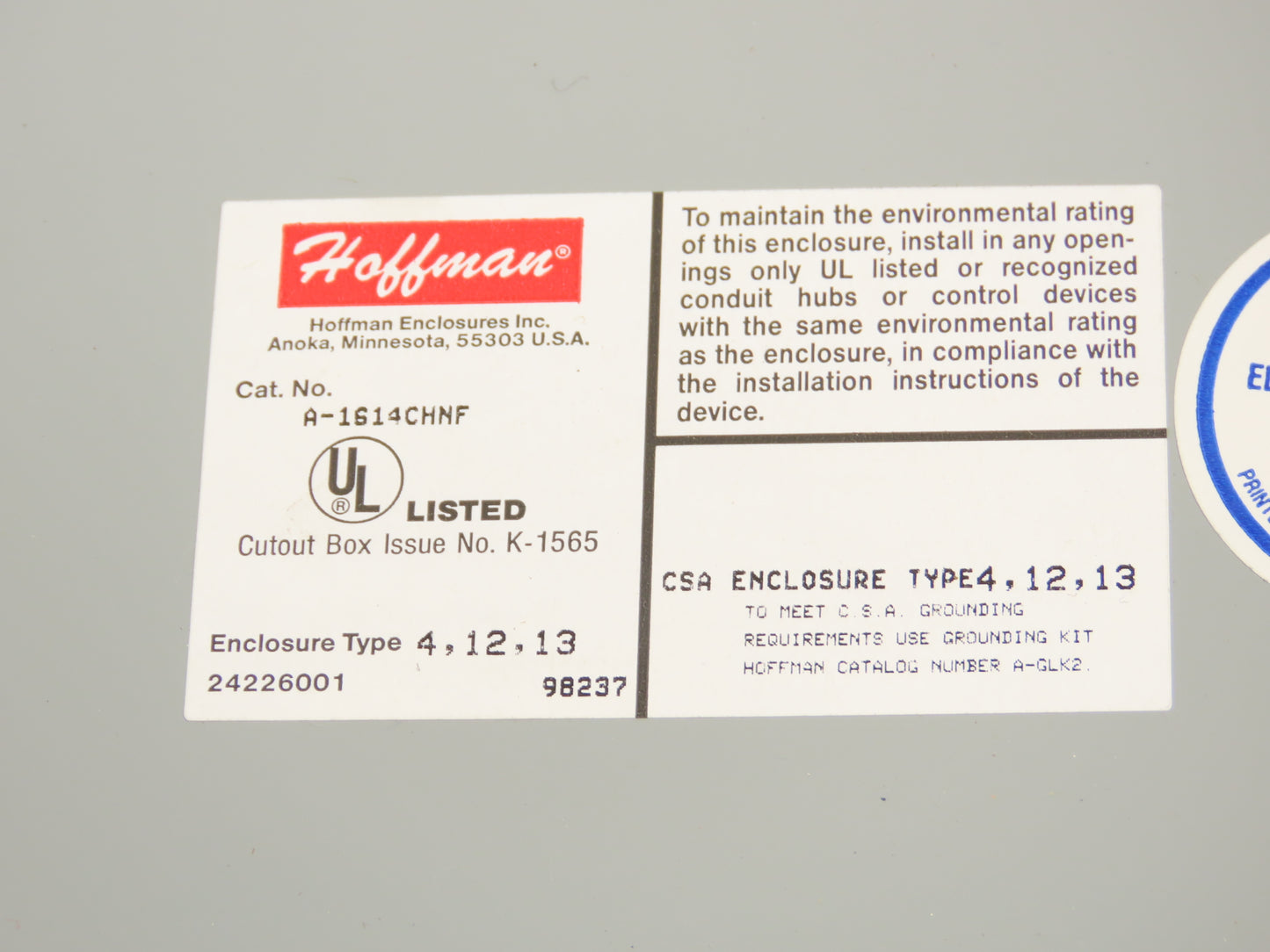 Chromalox 4474-30550 Contactor Power Controller Hoffman 16x14 NEMA 480VAC 3Ph