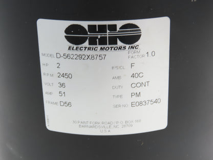 Ohio Electric Motors D-562292X8757 Hydraulic Pump & Motor 36VDC Off PLR-100