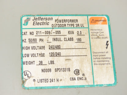 Jefferson 211-0091-055 Powerformer Transformer 1PH 2KVA 240/480HV 120/240LV 3R