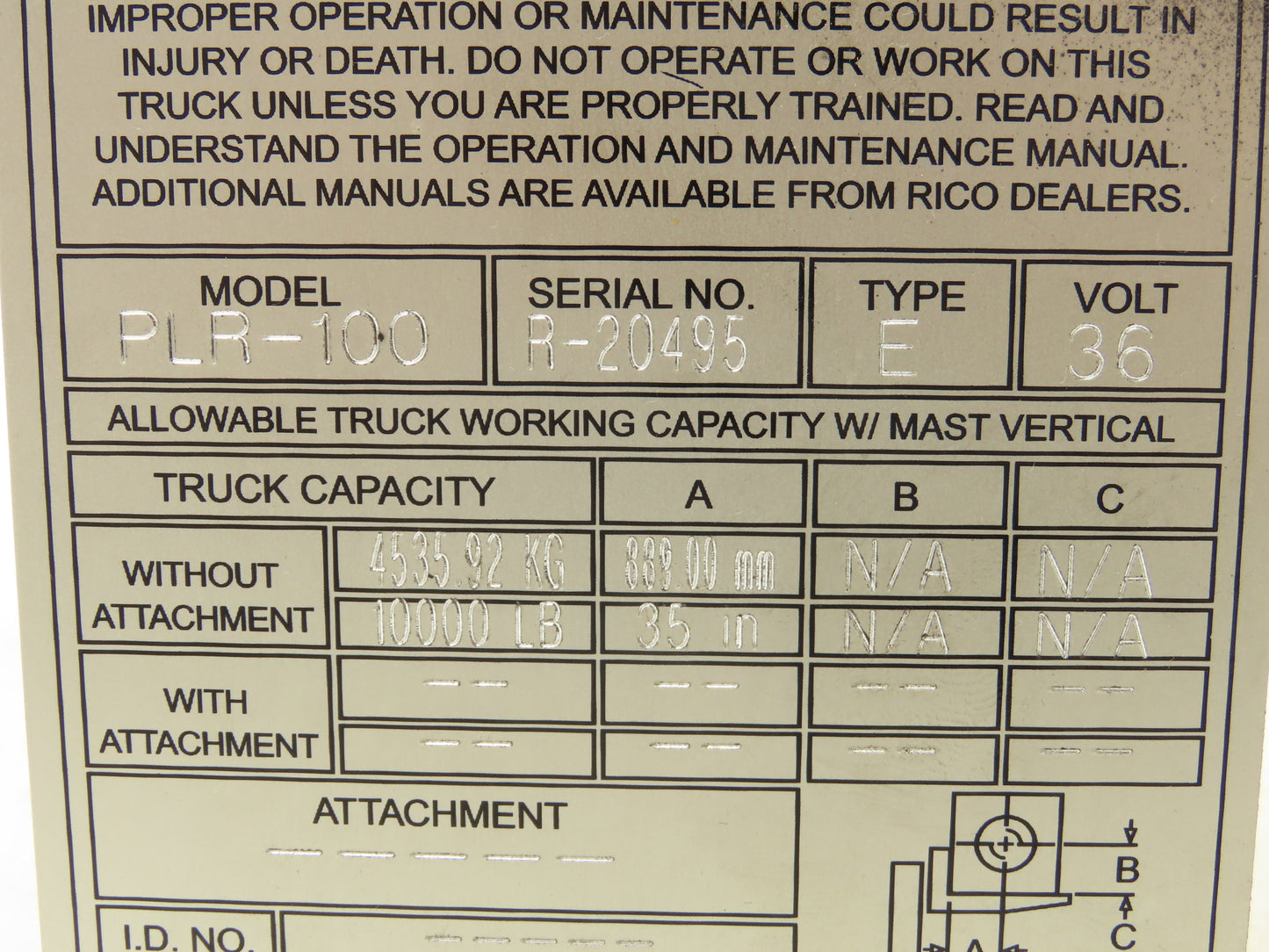 Rico 33101101 Hydraulic Tank Assembly 2.5 Liter Off Rico PLR-100 Platform Truck