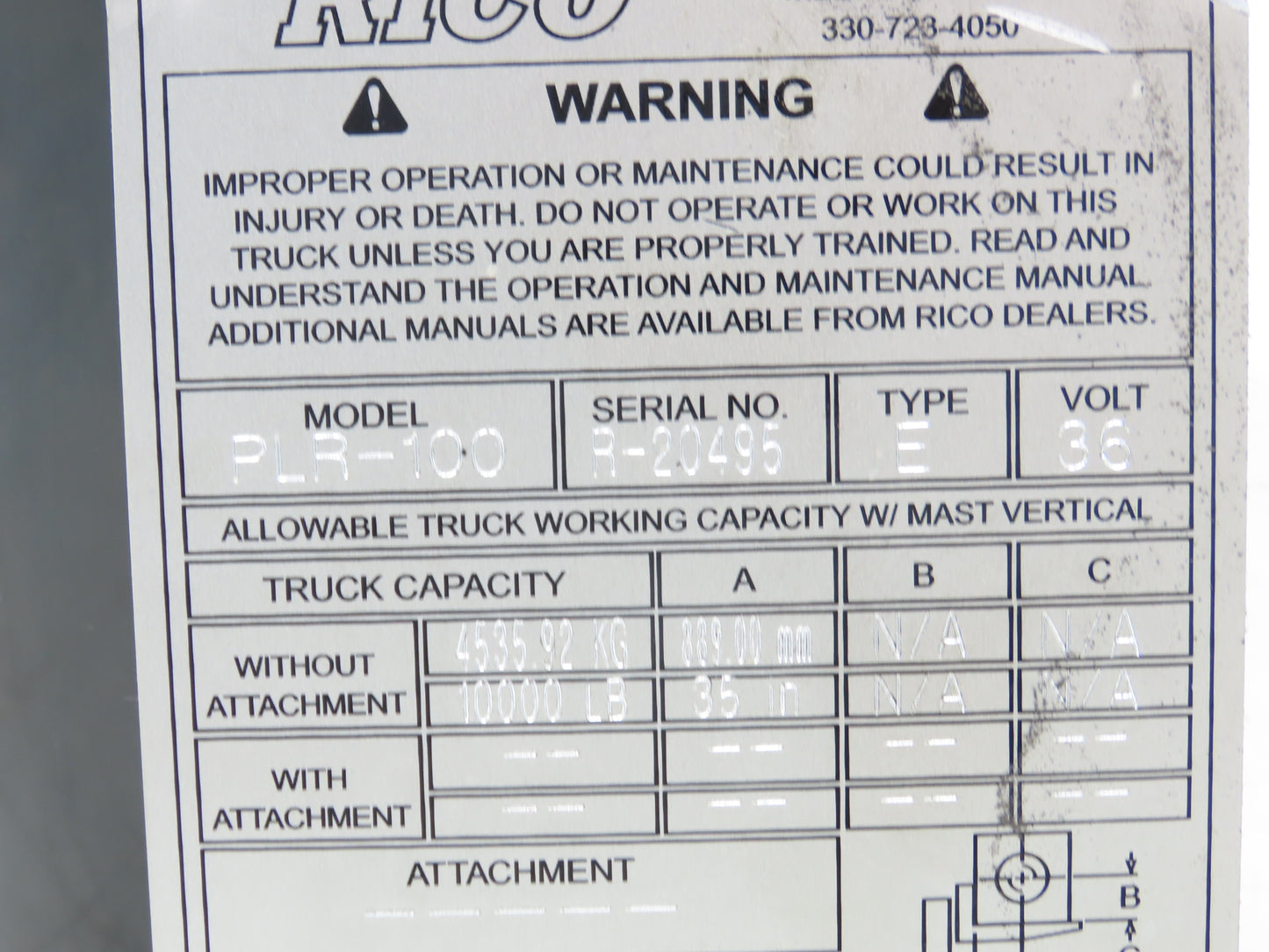 Rico 33003198 Hydraulic Tank Assembly 7 Liter Off Rico PLR-100 Platform Truck