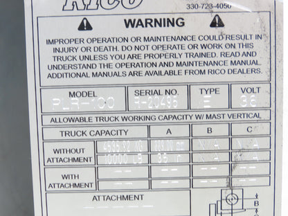 Rico 33003198 Hydraulic Tank Assembly 7 Liter Off Rico PLR-100 Platform Truck