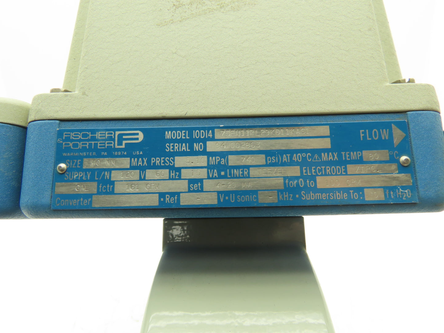 Fischer & Porter 10D14 75EN11PL29KD11KAC1 Magnetic Flow Meter 40mm 161gpm 120V