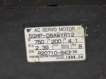 Yaskawa SGMP-08AWYR12 AC Servo Motor 750W 200V 3000RPM