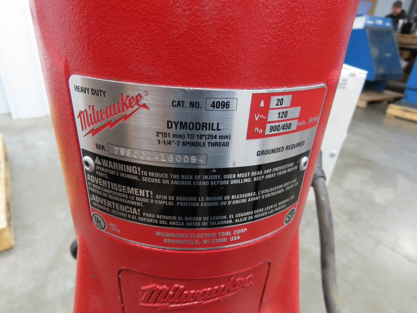 Milwaukee Vac-U-Rig Dymodrill 4096 Coring Motor 2" to 10" Core Bore Stand Set