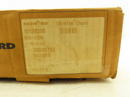 Rexnord S815-3.25IN Table Top Chain 3.25" Wide x10'(3.048 M) Length Carbon Steel