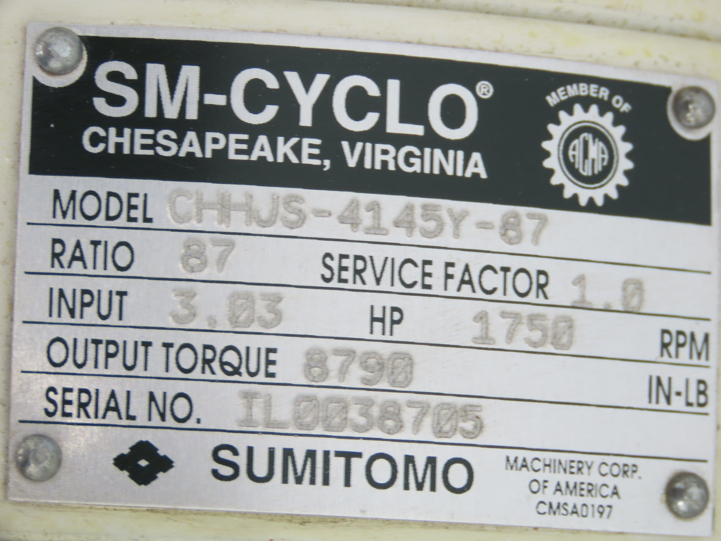 Moyno 6FH4SJM3FAA Progressive Cavity Rotor Pump Sanitary 3Hp 3PH *Bad Stator*