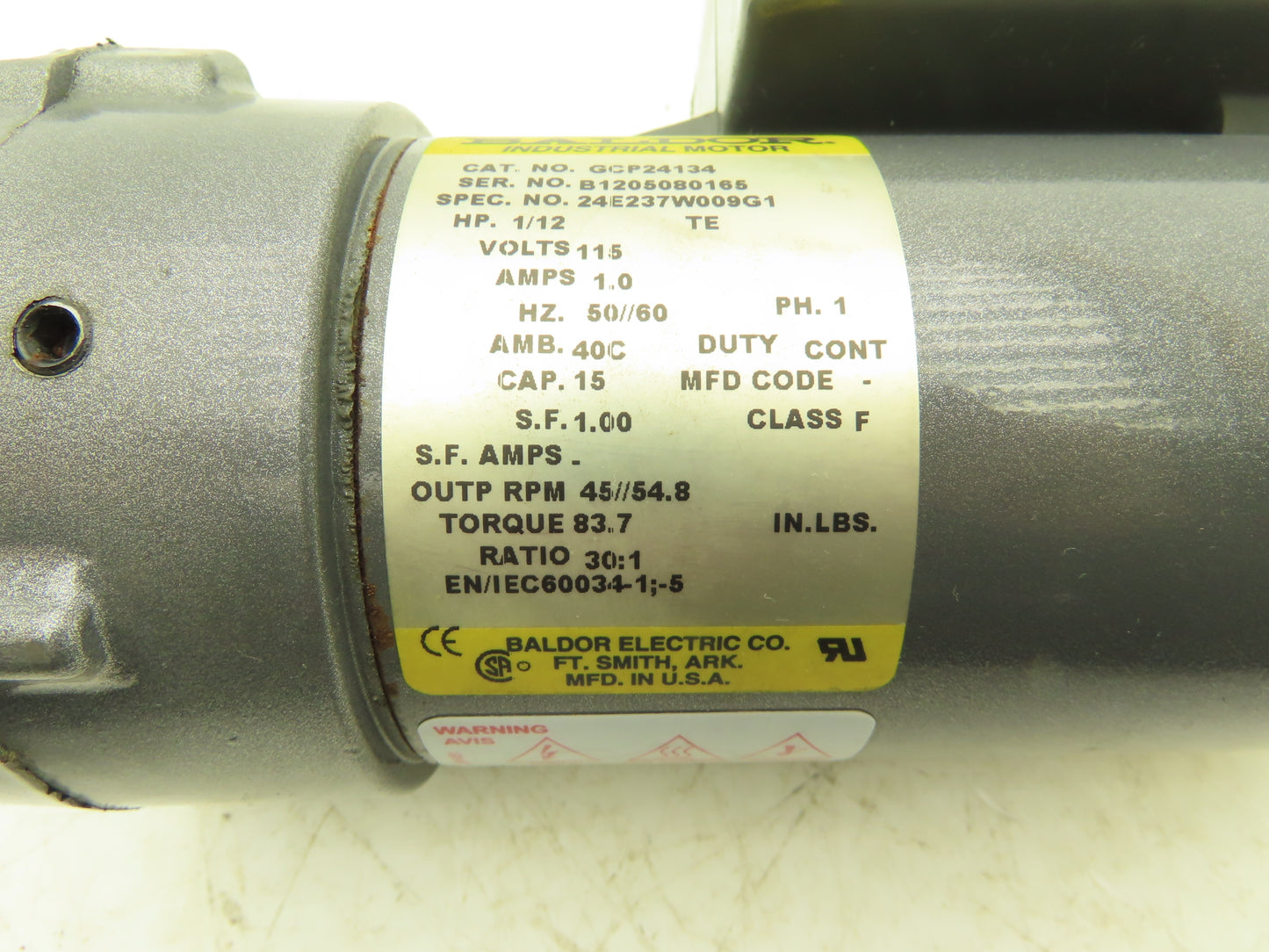 Baldor GCP24134 Parallel Gear Motor 30:1 Ratio 45/55rpm 115V 1PH 1/2"Shaft