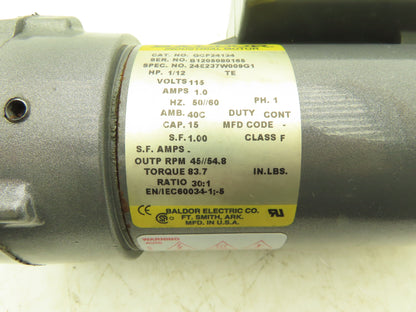 Baldor GCP24134 Parallel Gear Motor 30:1 Ratio 45/55rpm 115V 1PH 1/2"Shaft