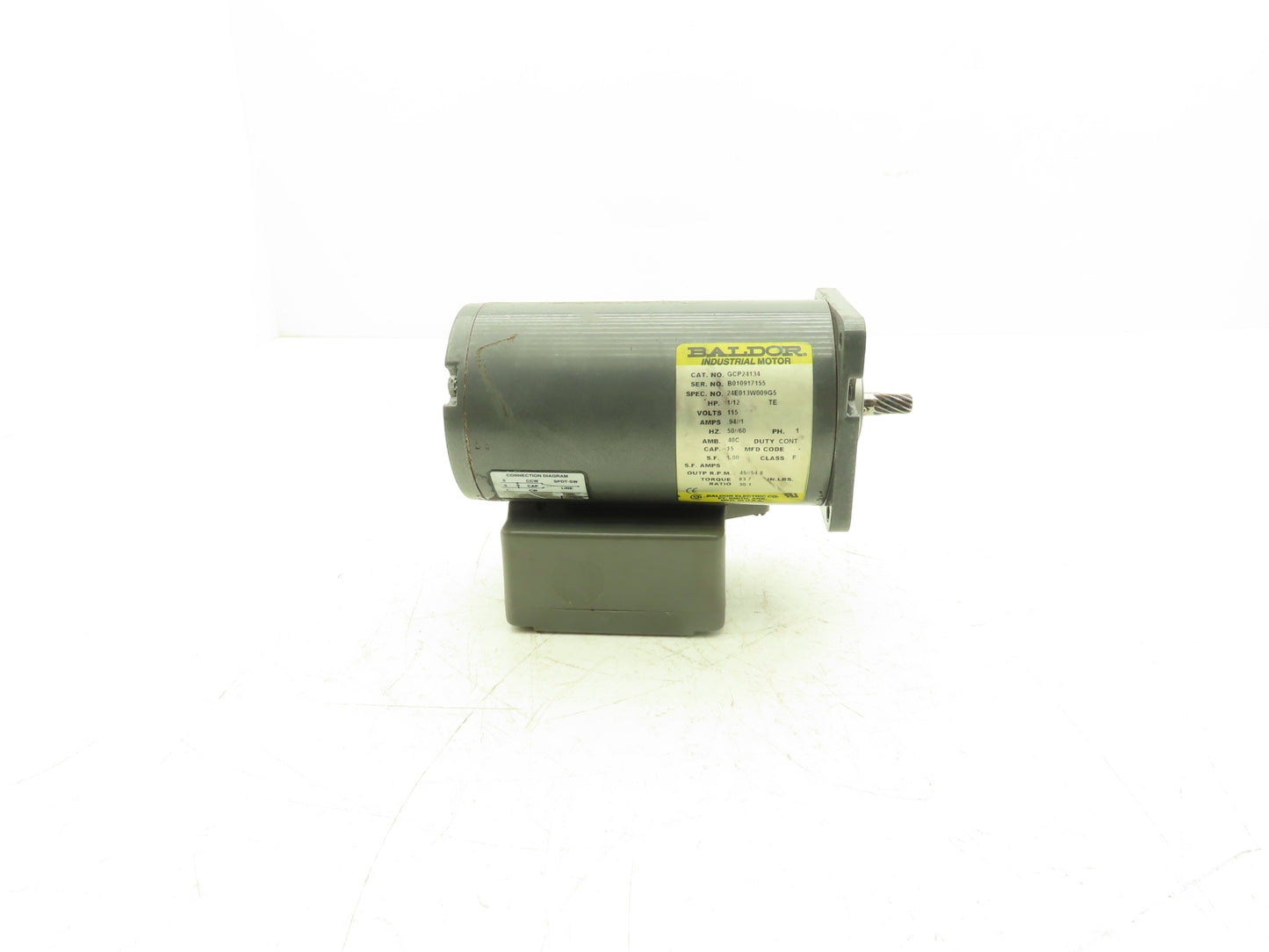 Baldor GCP24134 Parallel Gear Motor w/Reducer Removed 115V 1PH Pinion Shaft
