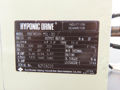 Sumitomo Hyponic Drive RNFM009-15L-30 Gearmotor 30:1 Ratio 56rpm 230V 3PH LH