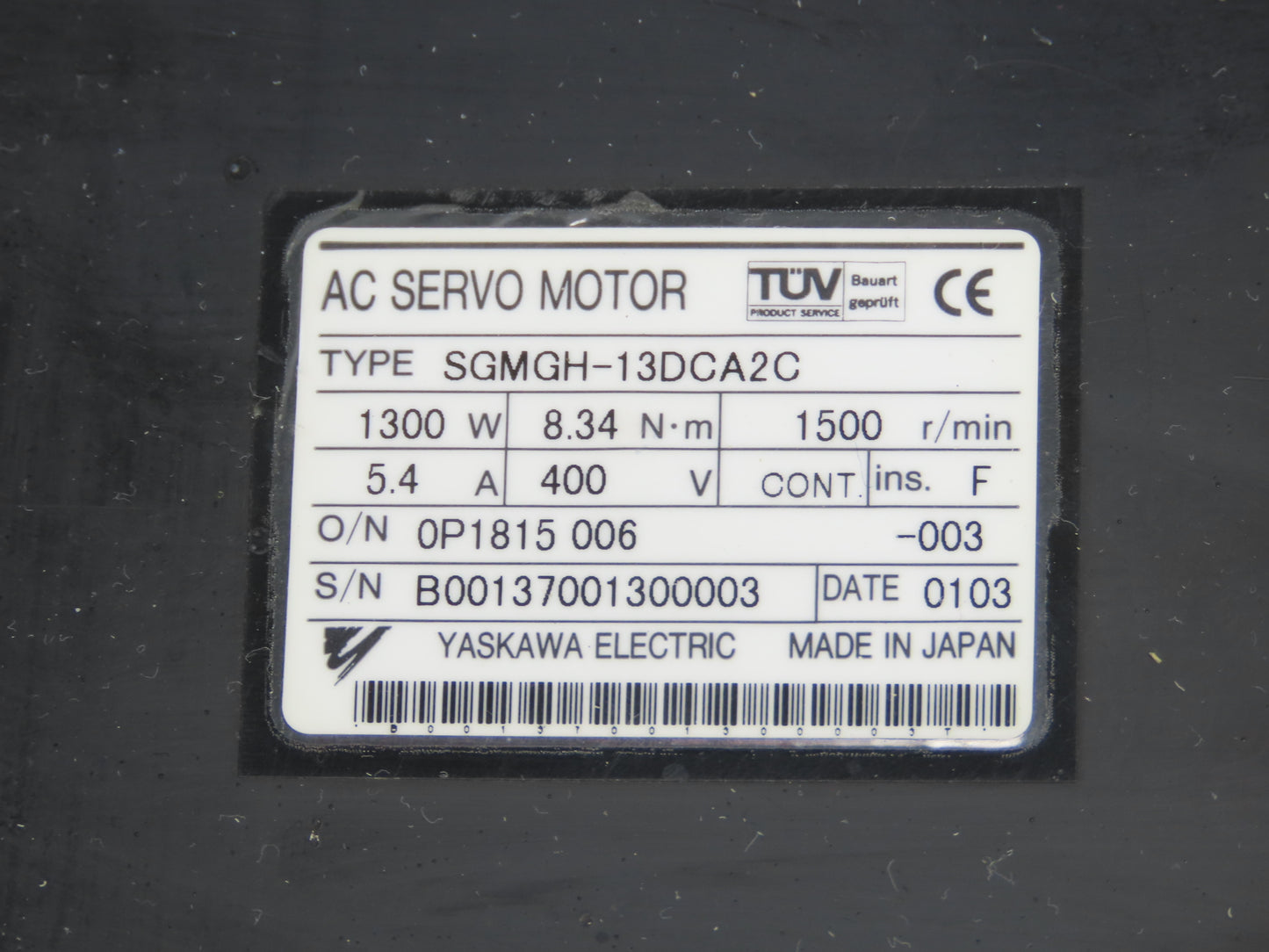 Yaskawa SGMGH-13DCA2C AC Servo Motor 1300W 8.34Nm 1500 RPM Encoder 22mm Shaft
