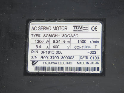 Yaskawa SGMGH-13DCA2C AC Servo Motor 1300W 8.34Nm 1500 RPM Encoder 22mm Shaft