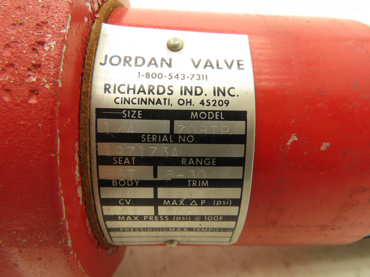 Jordan 708TP Pneumatic Diaphragm Flow Control Valve 1/4"NPT w/Positioner 73N-B