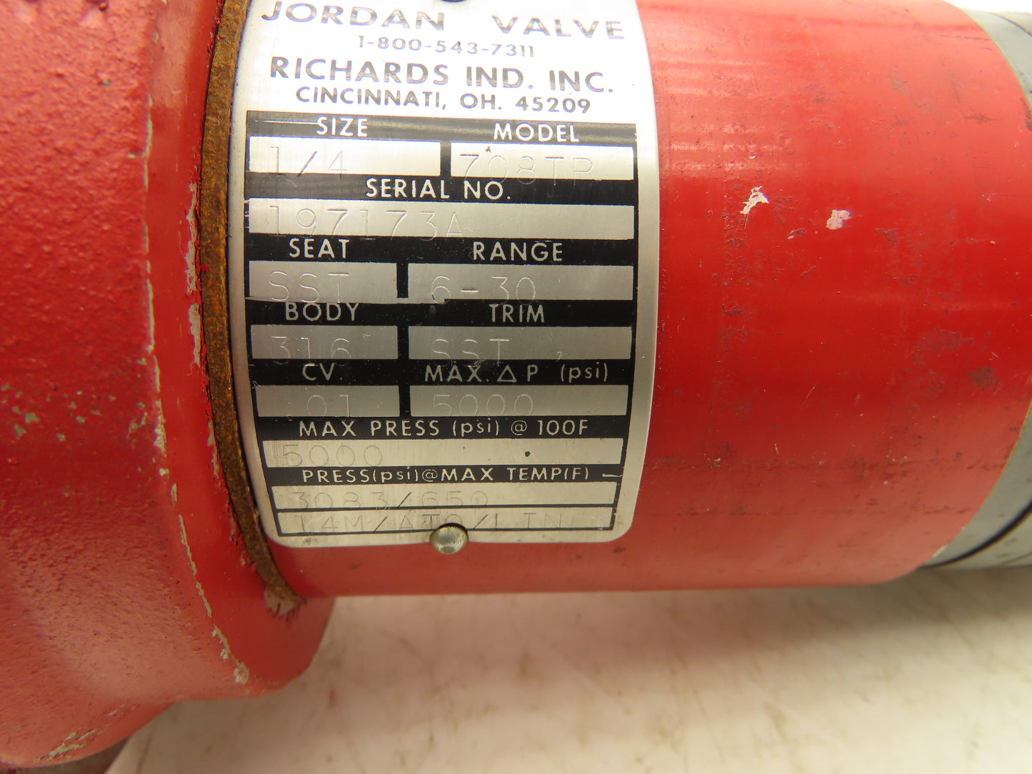 Jordan 708TP Pneumatic Diaphragm Flow Control Valve 1/4"NPT w/Positioner 73N-B