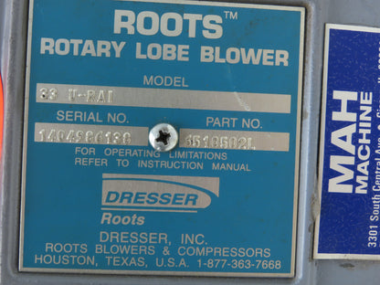 Roots Dresser 33 URAI 2" Rotary Positive Displacement Blower 195 CFM 3600 RPM