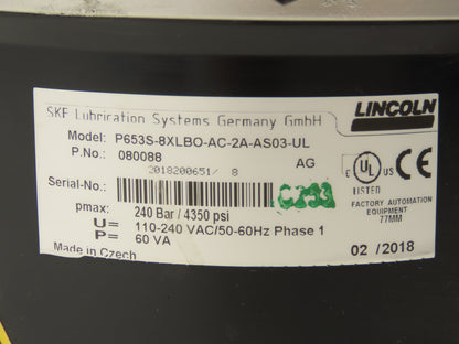 Lincoln 080088 P653S Electric Grease Lubricator Pump 120VAC 8-Liter