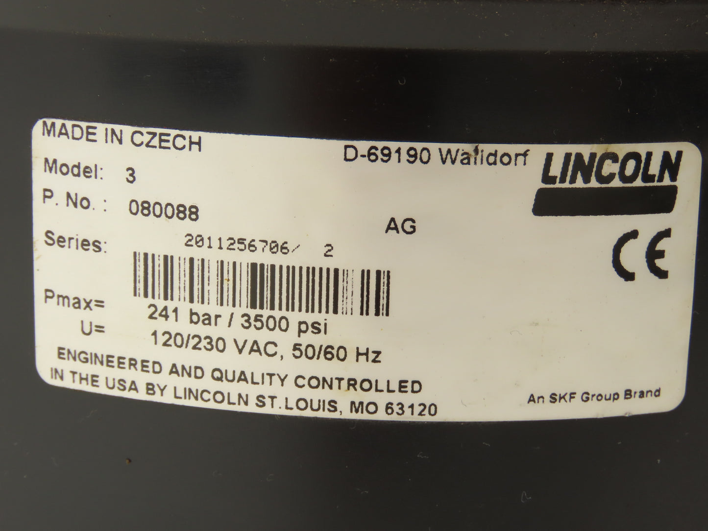 Lincoln 080088 Model 3 Electric Grease Lubricator Pump 120/240VAC 8-Liter