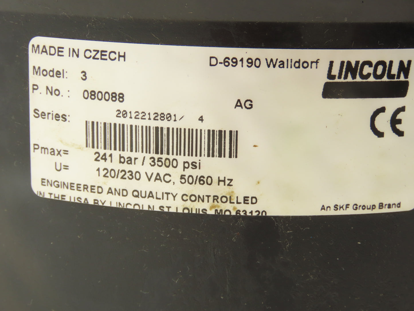 Lincoln 080088 Model 3 Electric Grease Lubricator Pump 120/240VAC 8-Liter