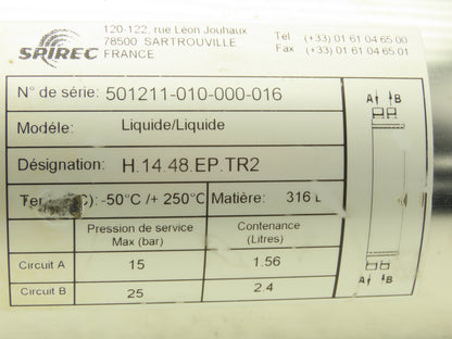 Spirec H.14.48.EP.TR2 Stainless Spiral Plate Heat Exchanger 3/4"x 1-1/4"BSP