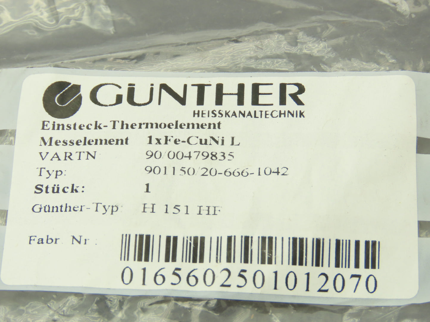Gunther 1xFe-CuNi L Thermocouple Probe .49" Mount Hole .17" 2 Wire Pin Connect
