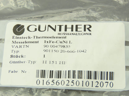 Gunther 1xFe-CuNi L Thermocouple Probe .49" Mount Hole .17" 2 Wire Pin Connect