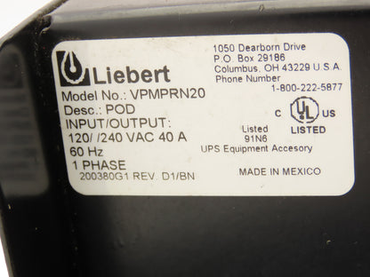 Liebert VPMPRN20 POD UPS Power Distribution Transfer Switch 40A 120/240V 1PH