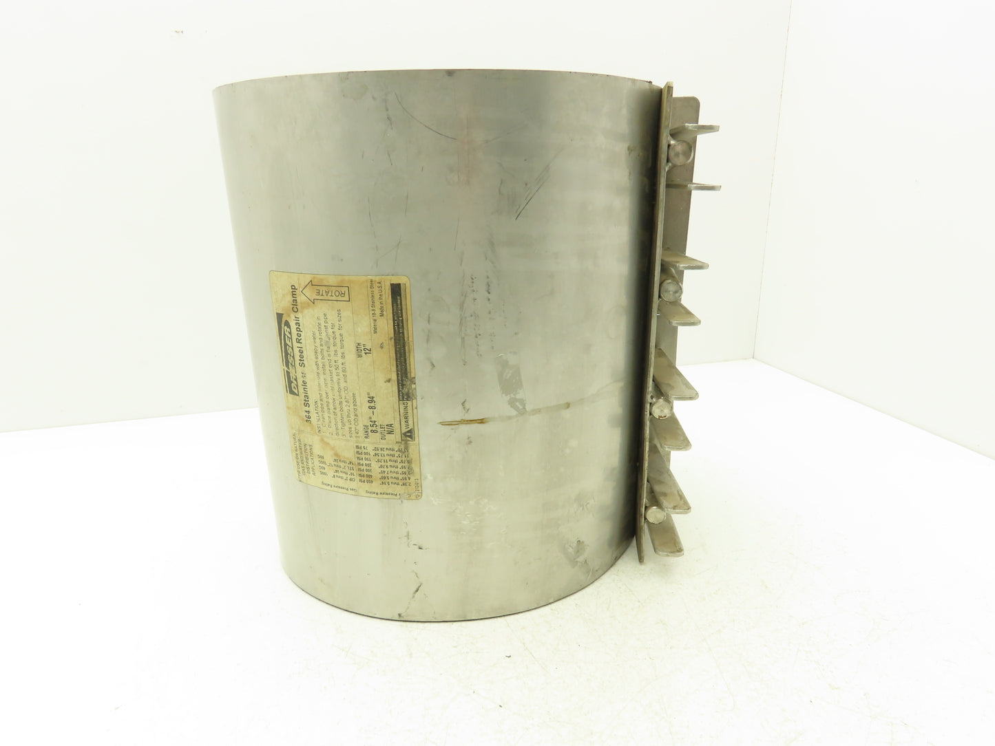 Dresser 364 Stainless Steel Pipe Repair Clamp 8.54"-8.94" 4-Bolt 12" Wide