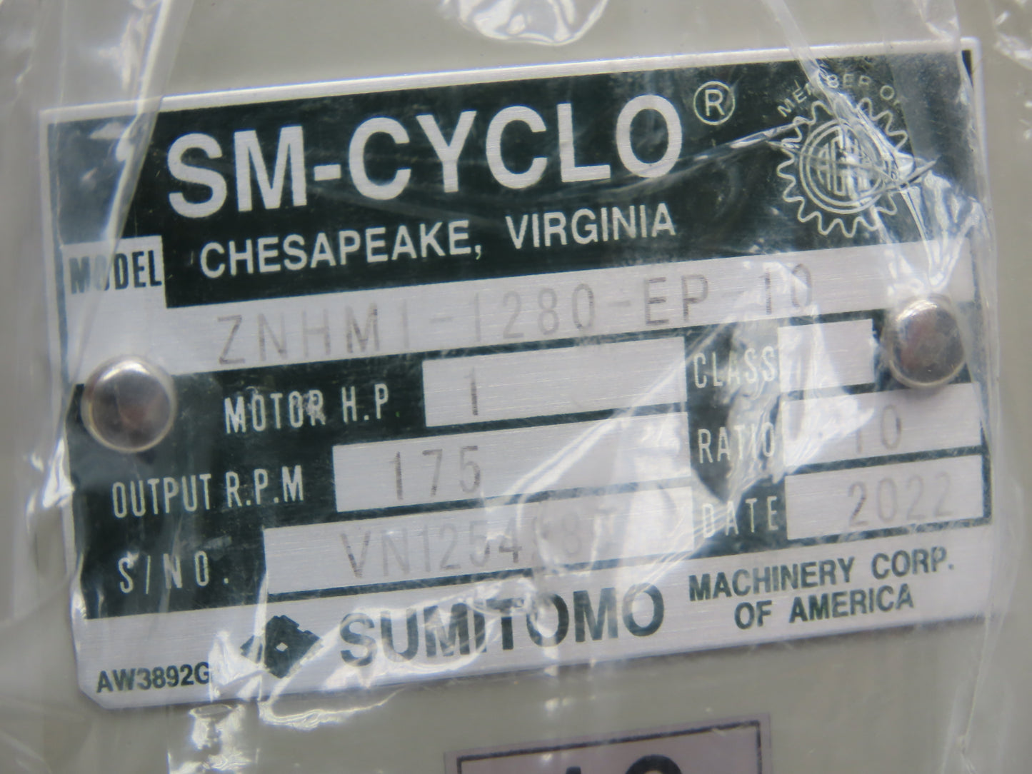 Sumitomo SM Cyclo Gearmotor 10:1 Ratio 175rpm 1Hp 240/480V 3PH 80M TC-FXPA