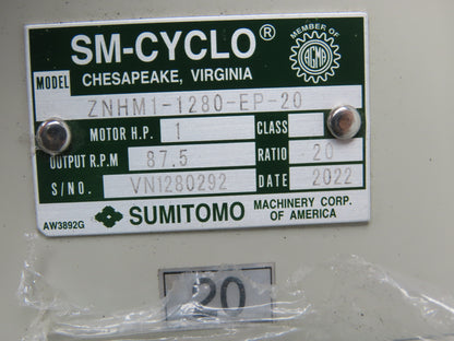 Sumitomo SM Cyclo Gearmotor 20:1 Ratio 87.5rpm 1Hp 240/480V 3PH 80M TC-FXPA