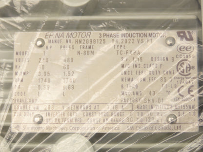 Sumitomo SM Cyclo Gearmotor 20:1 Ratio 87.5rpm 1Hp 240/480V 3PH 80M TC-FXPA