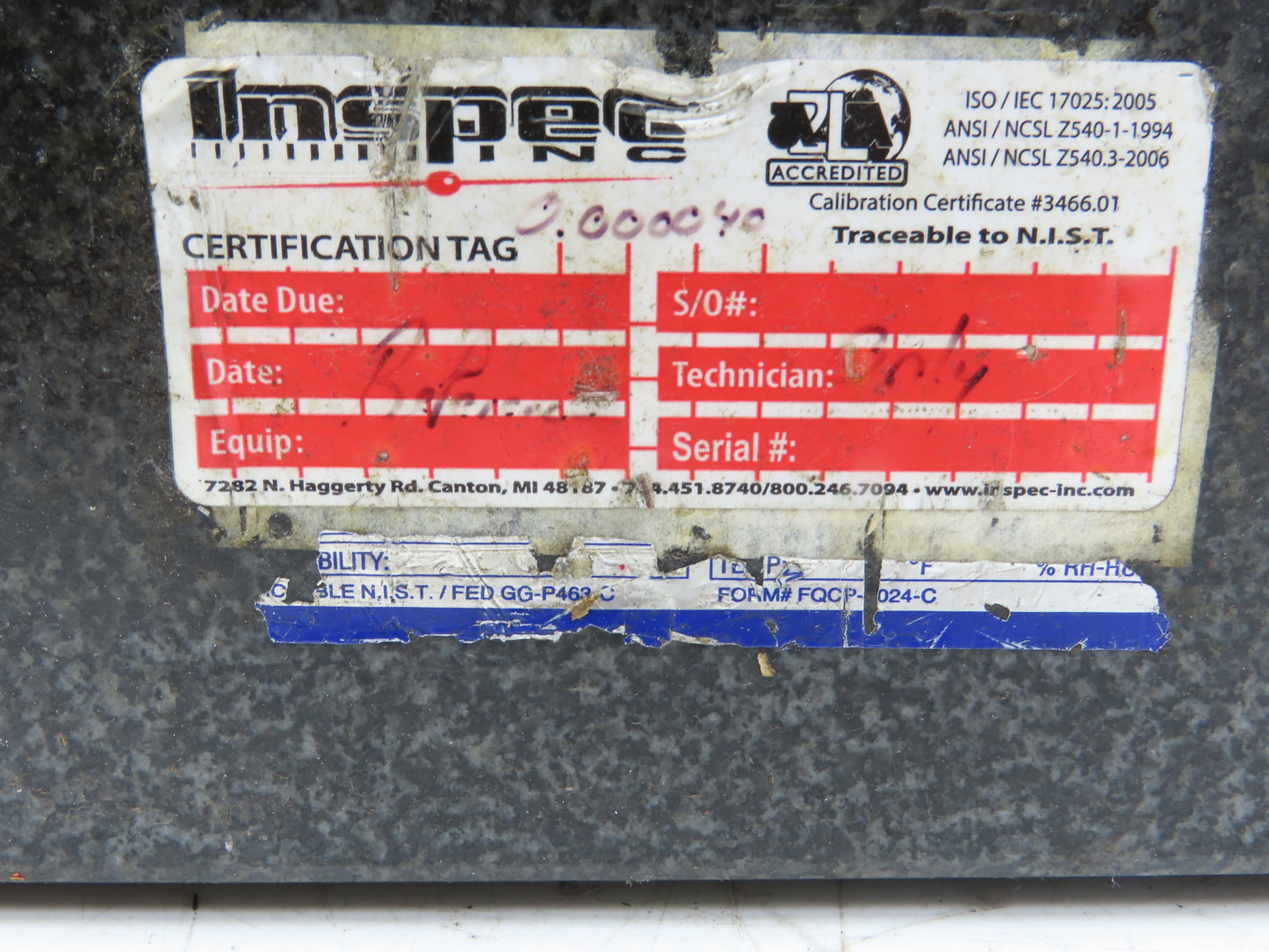 Esterline Granite Surface Inspection Plate Ledge 24x18x4" Collins Microflat