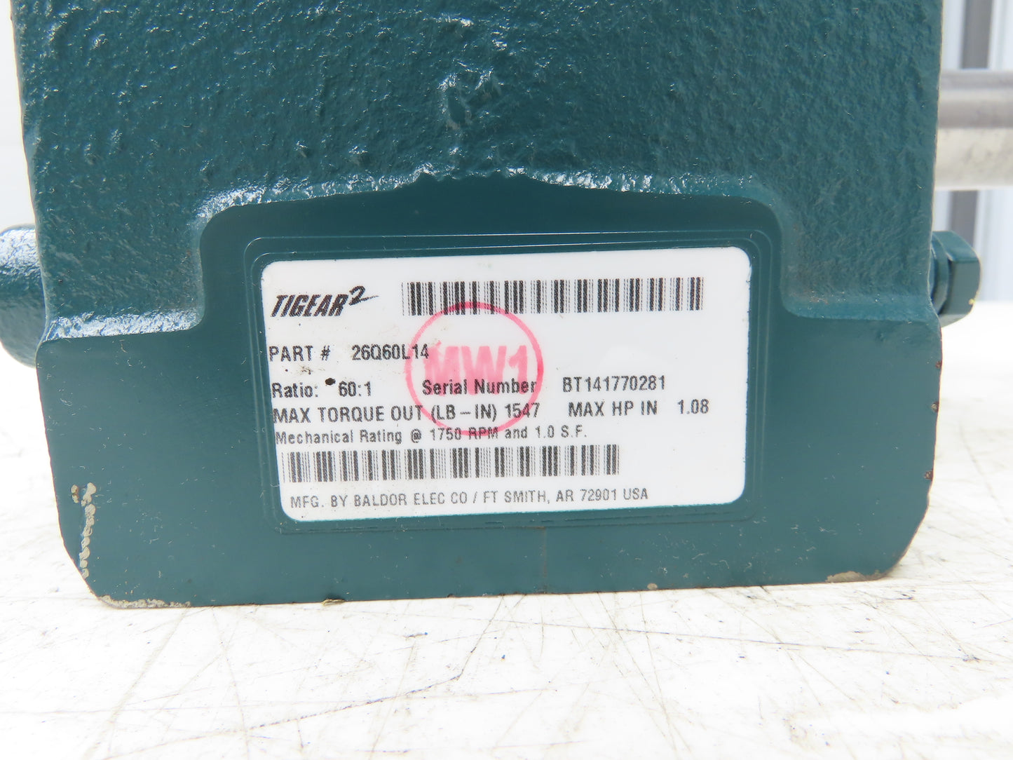 Dodge 26Q60L14 Tigear 2 Worm Gearbox 60:1 Reducer 29rpm 1.08Hp LH 143/145TC