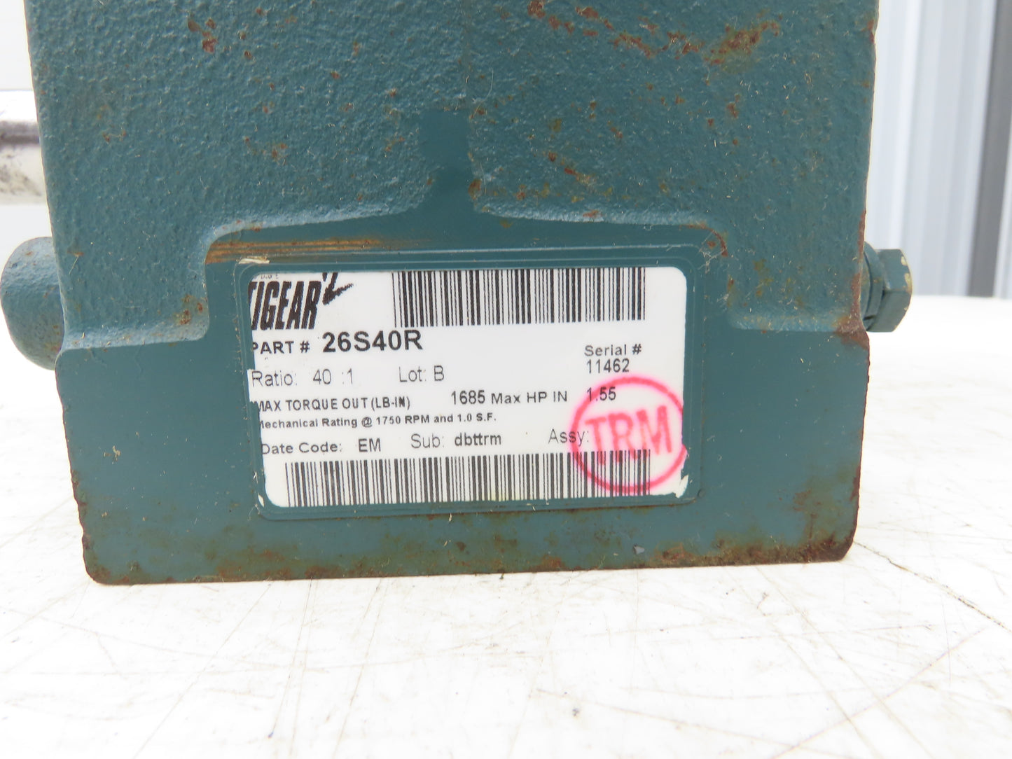 Dodge 26S40R Tigear 2 Worm Gearbox 40:1 Reducer 44rpm 1.55Hp RH