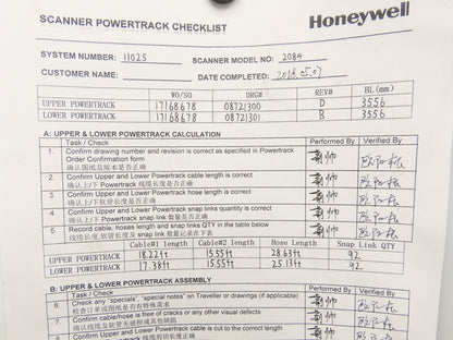 Honeywell 2084 Scanner Lower Powertrack Cable Assembly 11025/08721301