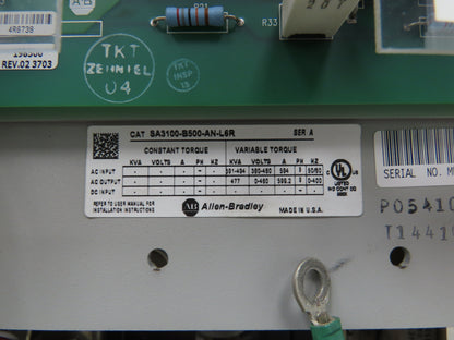Allen Bradley SA3100-B500-AN-L6R AC Drive VFD 500Hp 460V Ser A 3Ph With Frame