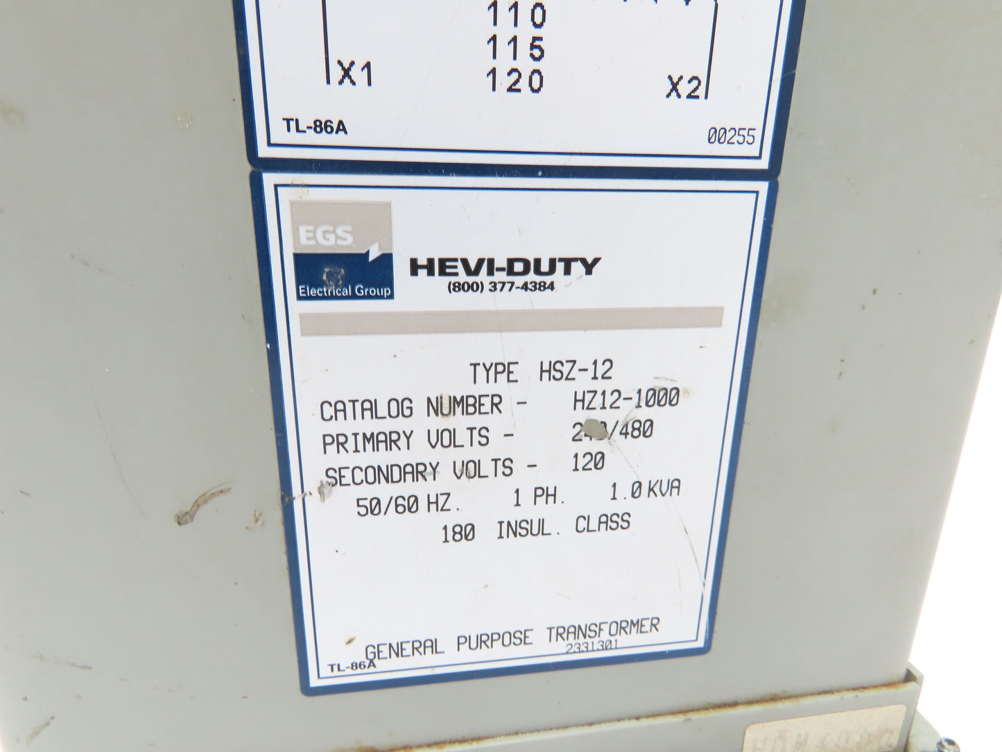 EGS Hevi-Duty HZ12-1000 Step-Down Transformer 1Kva 240/480V - 120V 1PH
